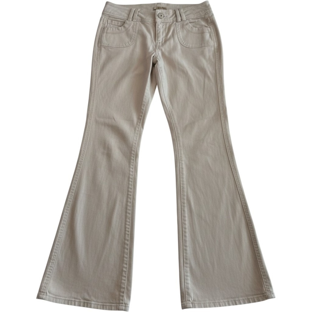 Women's Khaki Flare Boot Cut Pants Tan Low Rise Wide Leg Y2K Trousers Size 7
